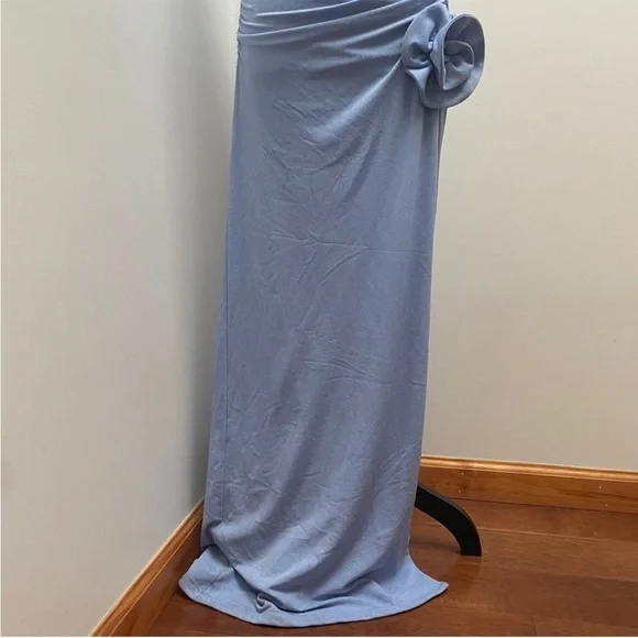 NEW! Delfi Collective- Lana Maxi Dress Sparkly Blue Slit Thigh Strapless Size M